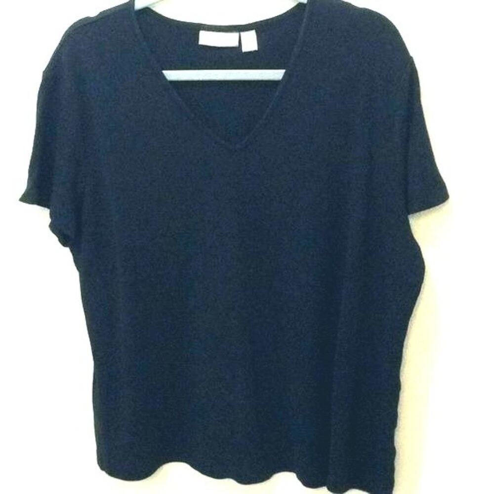 Nordstrom Ladies Black Tee Shirt V-Neckline Short Sleeves  50%Cotton, 50%Rayon X